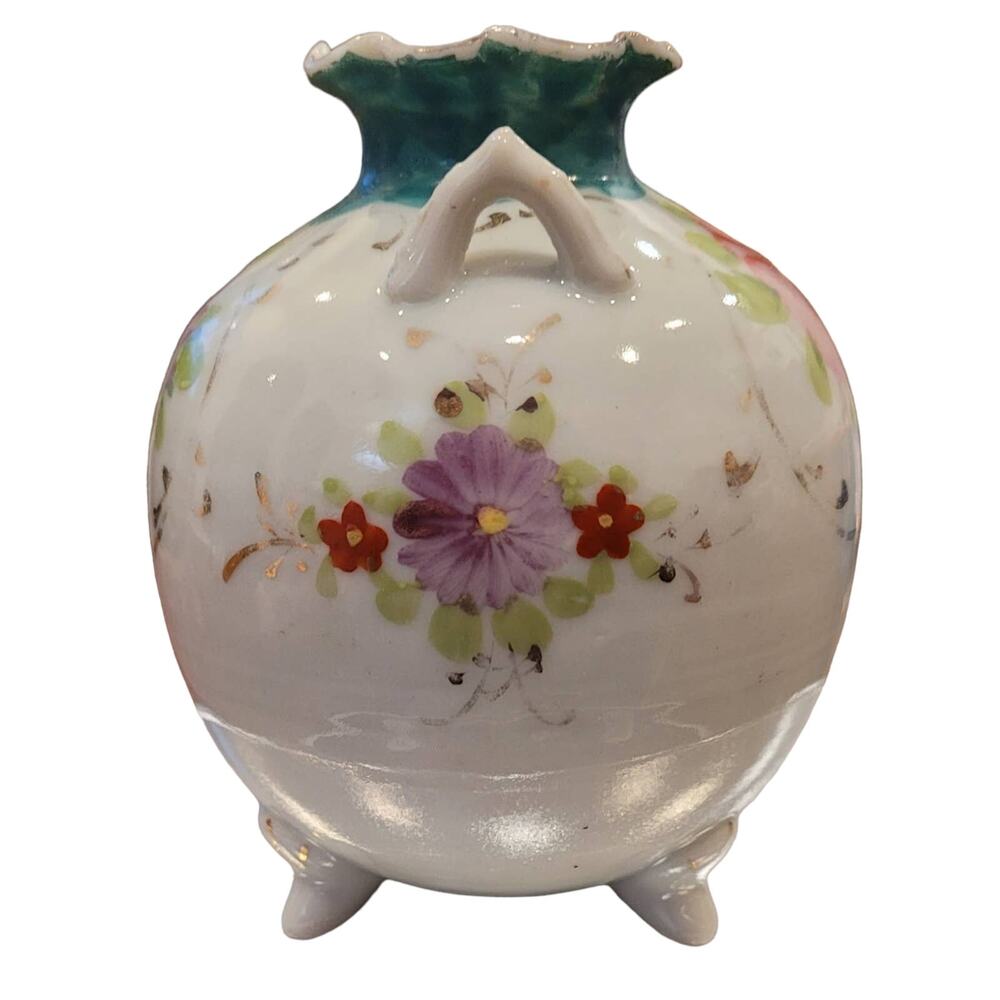 Vintage Unmarked Nippon Japan Hand Painted Purple Daisy Floral Footed Bud Vase